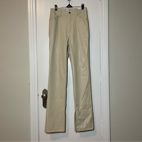 Nwt ZARA FAUX LEATHER SLIM FLARE TROUSERS WITH SLITS SIZE US 4 - Picture 8 of 13
